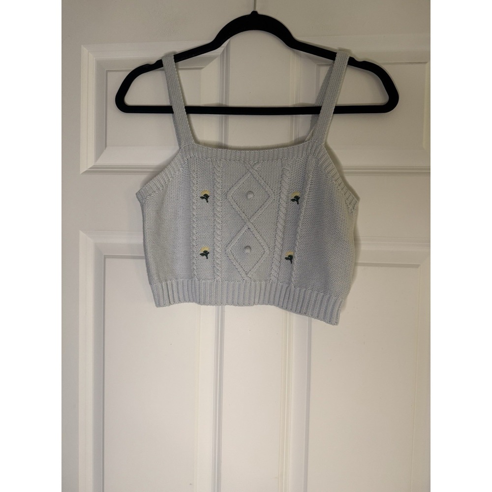 Wild Fable Knit Crop Top W Embroidered Floral & Adjustable Straps Medium